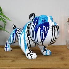 Large Bulldog Ornament Blue Black Paint Dripped Design Spikes Quirky Figurine
