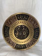 Vintage Embossed Brass Plate Shiva Ganesha Goddess Wall Hanging