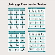 4pcs Chair Yoga Exercise Charts for Seniors & Beginners Frameless Step-by-Step