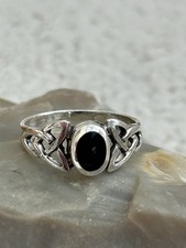 Celtic Ring Trinity Knot 925 Womens Sterling Silver Black Onyx Christmas Gift