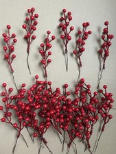 30x Wired Red Berry Stems Christmas Autumn Picks Artificial Faux Berries Wreath
