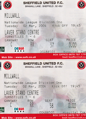 Ticket sheff utd millwall - v,