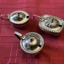 Antique Solid Silver Mustard Pots Three Various Largest 7.5cm - 101.7G Weight. 