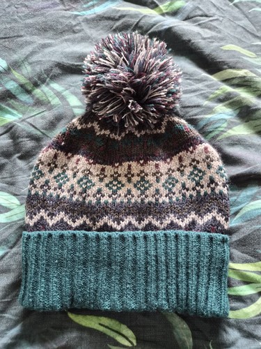 Green bobble hat with pom - bobble,