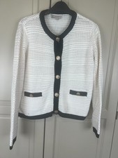 Hobbs Nola Cotton Blend Knitted cardigan/jacket size M cream with navy trim