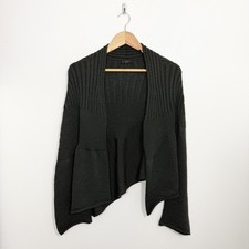 Crea Concept Asymetric Chunky Cardigan Size M 10 12 Merino Wool Mix Dark Grey