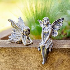 Garden Fairy Ornament Statue 2pc Set Bronze Effect Angel Outdoor Decoration