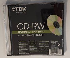 TDK CD-RW rewritable blank discs, SINGLE, never used