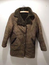 Womens Vintage Suede Coat Shearling International Sheepskin Large Chest 32 Brown
