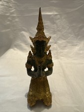 Chinese Thai Teppanom Kneeling Guardian Angel Bronze Gilded Buddha Statue 5.5"