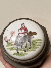 Vtg Chinese Enamel Brass Repousse Tea or 'Opium' Caddy Cloisonne Figural Art Box