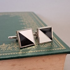 Square black and white design Vintage cufflinks Silver Square Cufflinks LL-320