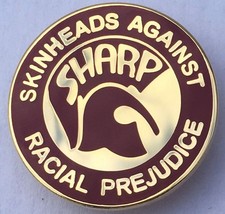 SKA REGGAE SKINHEAD BADGE - SHARP TROJAN - DM RED - GOLD PLATE