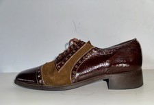 Vtg Men's Sz 11 60s 70s Platform Disco Shoes Brown Patent Leather Suede Groovy
