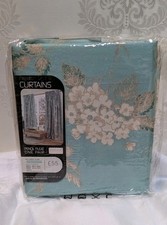 NEXT AVA Pencil Pleat Teal Curtain Floral Lined Curtains 168cmx137cm (66" x 54")
