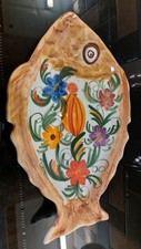 Hand Painted Signed Fish Shaped Platter With Floral Design