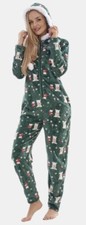 NEW TEDDY BEARS HOODED PYJAMAS PLUSH FLEECE PJ’S ALL-IN-ONE JUMPSUIT MEDIUM GIFT