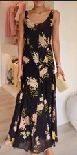 Zara Black Orange Floral Maxi Dress, UK Size XS 6-8 Blogger Floaty