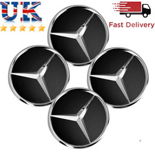 4x Black Mercedes Benz Alloy Wheel Centre Caps 75mm Badges Hub Emblem