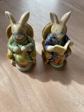 Albert Kessler Bunny Rabbits Figures Grandma & Grandpa pottery ornaments glazed