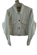 Per Una M&S Womans White Cotton Denim collared Button Jacket Size 16