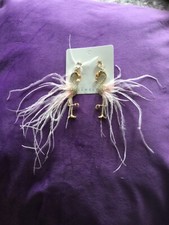 Beautiful Unique Flamingo Rhinestone And Fabric Earrings