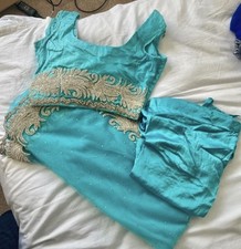 Women’s Sari! Turquoise Punjabi Sari! 