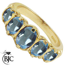 9ct Yellow Gold Victorian / Gypsy Style Graduating Blue Topaz 5 Stone Ring UK
