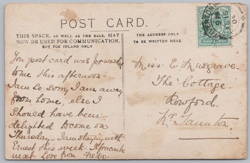 Rowford somerset postcard sent - rowford,