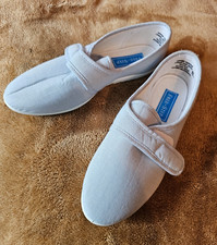 Womens Canvas Wide Fit Touch Fasten Comfort Pumps Slippers House Shoes UK8 New