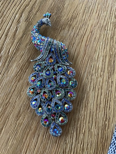 Peacock bird brooch - pin, silver