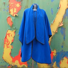 Vintage Miss Smith Original 1980s Blue Wool Cape with Attached Scarf S M