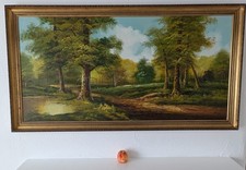 Vintage Painting Large Oil on Canvas Scottish Landscape By Alex Henry 28x52in