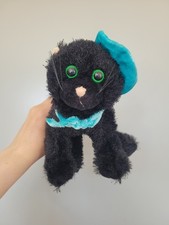 Webkinz BLACK Cat soft plush toy by GANZ With Blue Scarf & Hat NO TAG