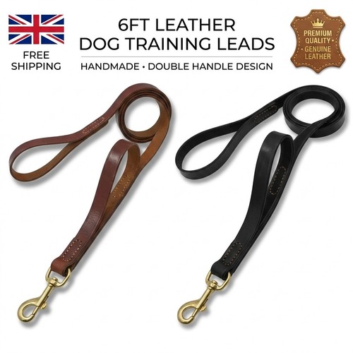 6ft leather dog lead double - 6ft,
