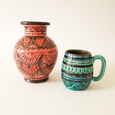 MOROCCAN CERAMIC VASE AND MUG SET - Pink Green Blue Colourful