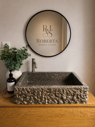 Solid stone basin 52cm fossil - basin,