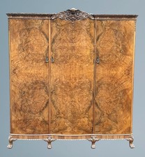 Carved Walnut and Maple Three Door Wardrobe Berick Furniture