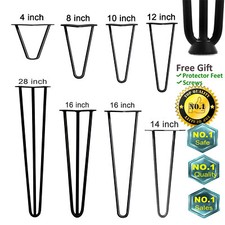 4 x Premium Hairpin Table Legs Desk Bench FREE Screws AND Protector Feet Steel