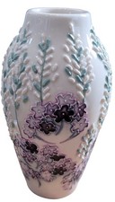 Moorcroft Floral Vase Hand Painted Embossed Design Ceramic Art