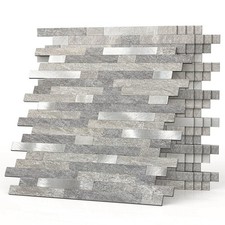 BeNice Peel & Stick Backsplash Tile Stickers Kitchen 10 Pk Matte Grey Brick