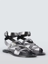 John Lewis AND/OR Leather Sandals UK 5 Silver LARS Strappy Gladiator Studded