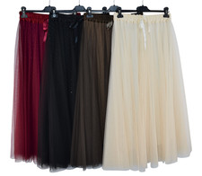 Womens Italian Sparkly A-Line Tulle Mesh Skirt