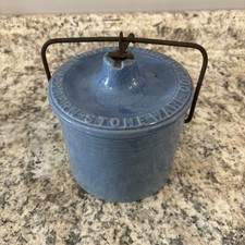 Antique Blue Western Stoneware Fruit Dairy Crock Locking Monmouth, Illinois ￼