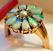 Vintage 9ct gold ring,Floral Opal/1.2ct/real pearl,3.72g,+Certificate EGC,UK N