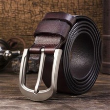 Genuine Leather Mens Belt Belts Real New Buckle Trouser Brown Black Tan Jeans UK