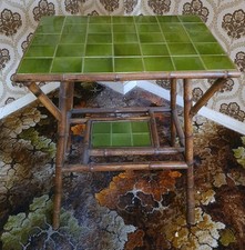 Vintage Early 20th Century Tiled Bamboo Side Table Fair Condition 