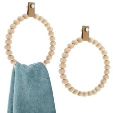2 Pcs Handmade Boho Towel Ring Rustic Wooden Bead Hand Towel Rack Stand Holde...
