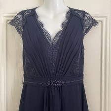 Monsoon Navy Blue Full Length Long Dress - UK 10 - Beaded Belt - Lace Detail