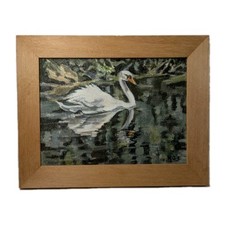 Framed Swan Oil Painting Small